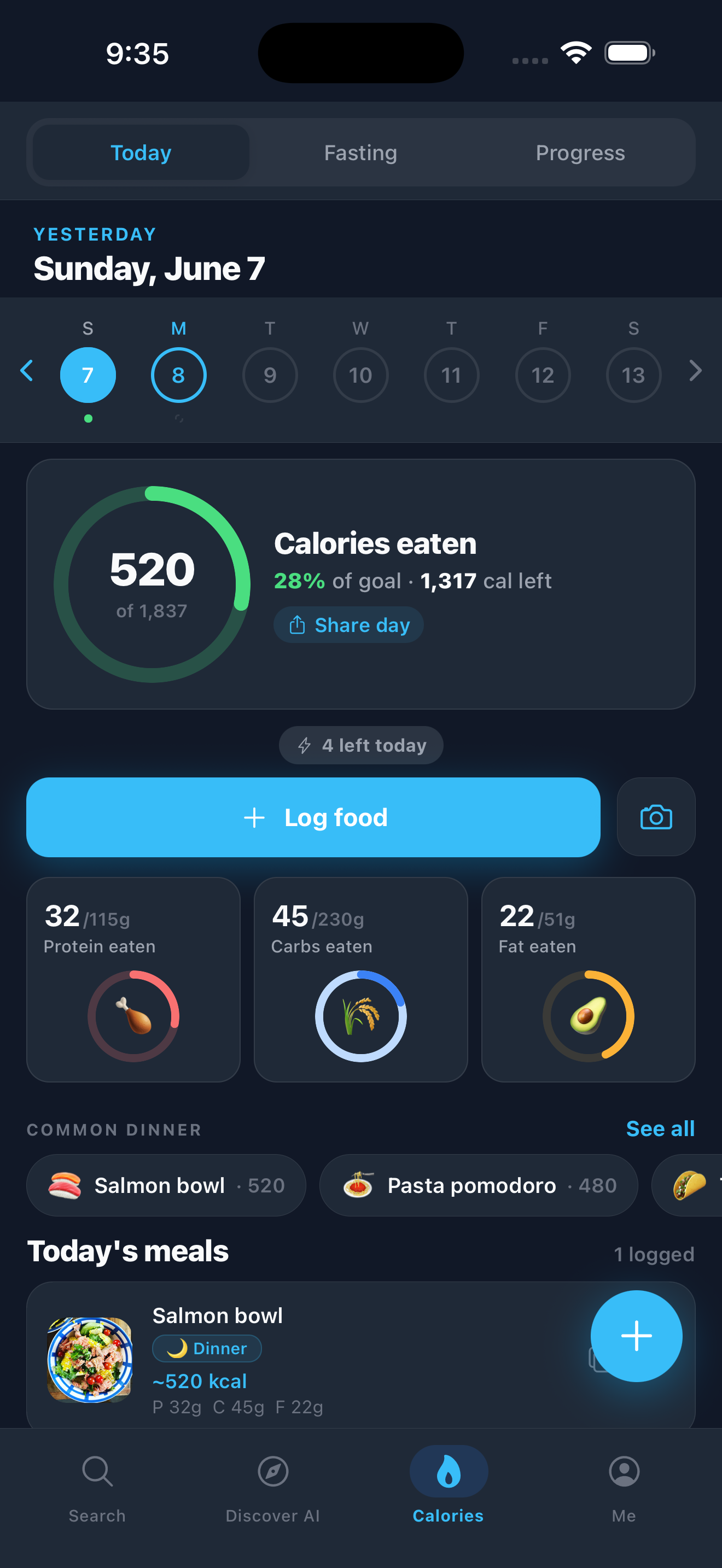 Cravlo calorie tracking screen
